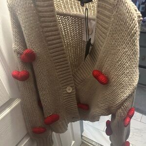 NWT ROFFE cardigan sweater with red hearts ♥️ throughout.